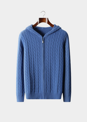 PREMIUM CASHMERE CABLE KNIT ZIPPER HOODIE