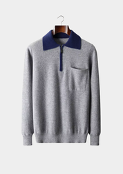 100% CASHMERE TWO TONE ZIPPER POLO