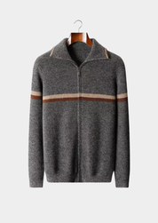 PURE CASHMERE STRIPED ZIP CARDIGAN
