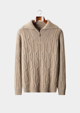 PURE CASHMERE CABLE HALF ZIP SWEATER
