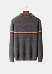 PURE CASHMERE STRIPED ZIP CARDIGAN