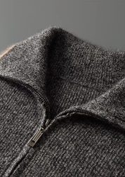 PURE CASHMERE STRIPED ZIP CARDIGAN