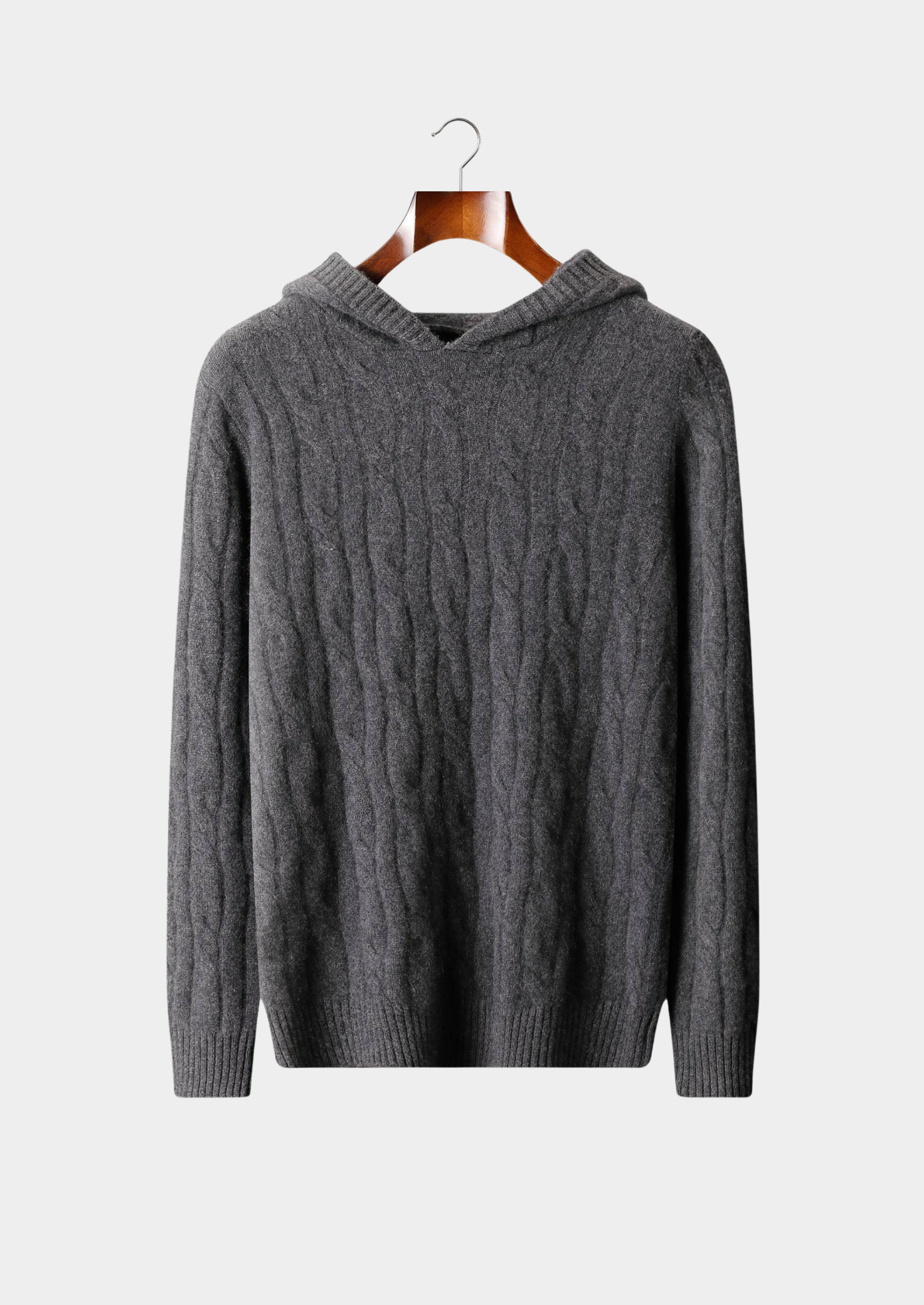 PURE CASHMERE CABLE KNIT HOODIE