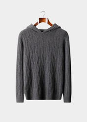 PURE CASHMERE CABLE KNIT HOODIE