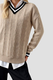 V Neck Elegant Cable Knit Long Sleeve Sweater