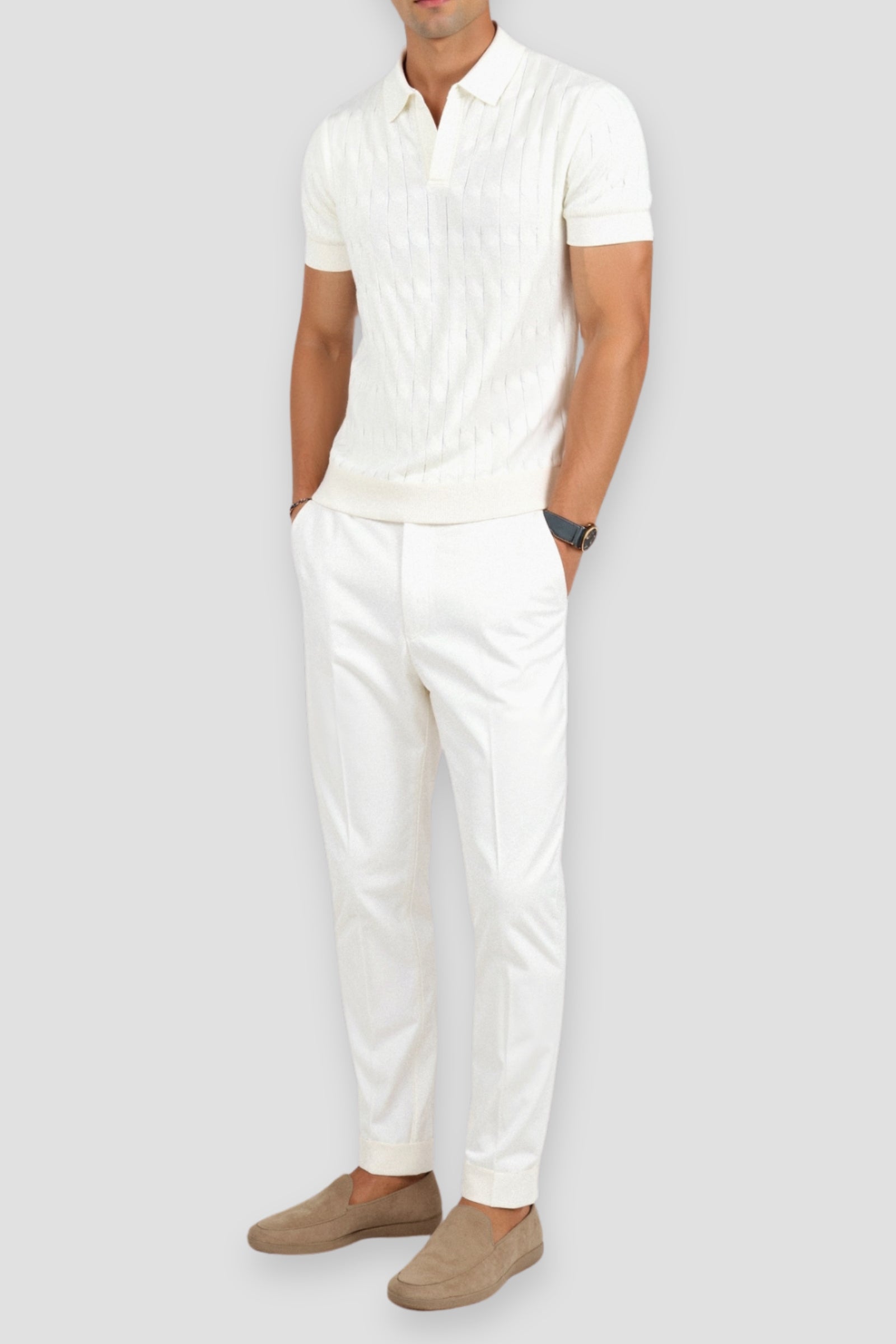 NOBA Premium V-Neck Cable Knit Polo