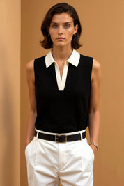 Contrast Trim Collared Polo Tank Top