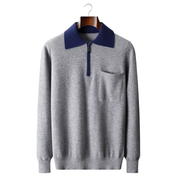100% CASHMERE TWO TONE ZIPPER POLO