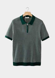GEOMETRIC TEXTURED ZIPPER POLO